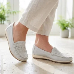 Wide Fit Patterned Moccasins - Light Grey