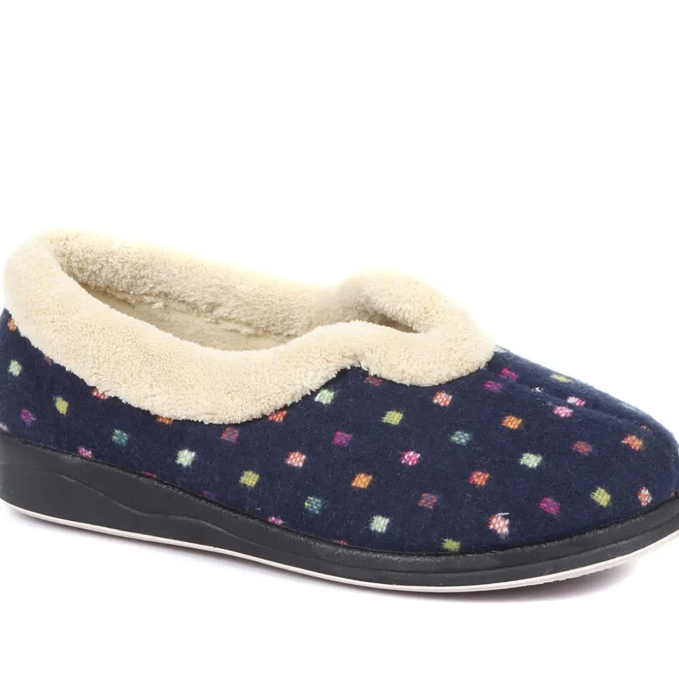 Wide Fit Polka Dot Slippers - Navy