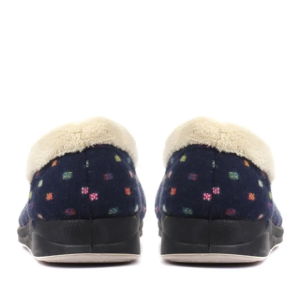 Wide Fit Polka Dot Slippers - Navy