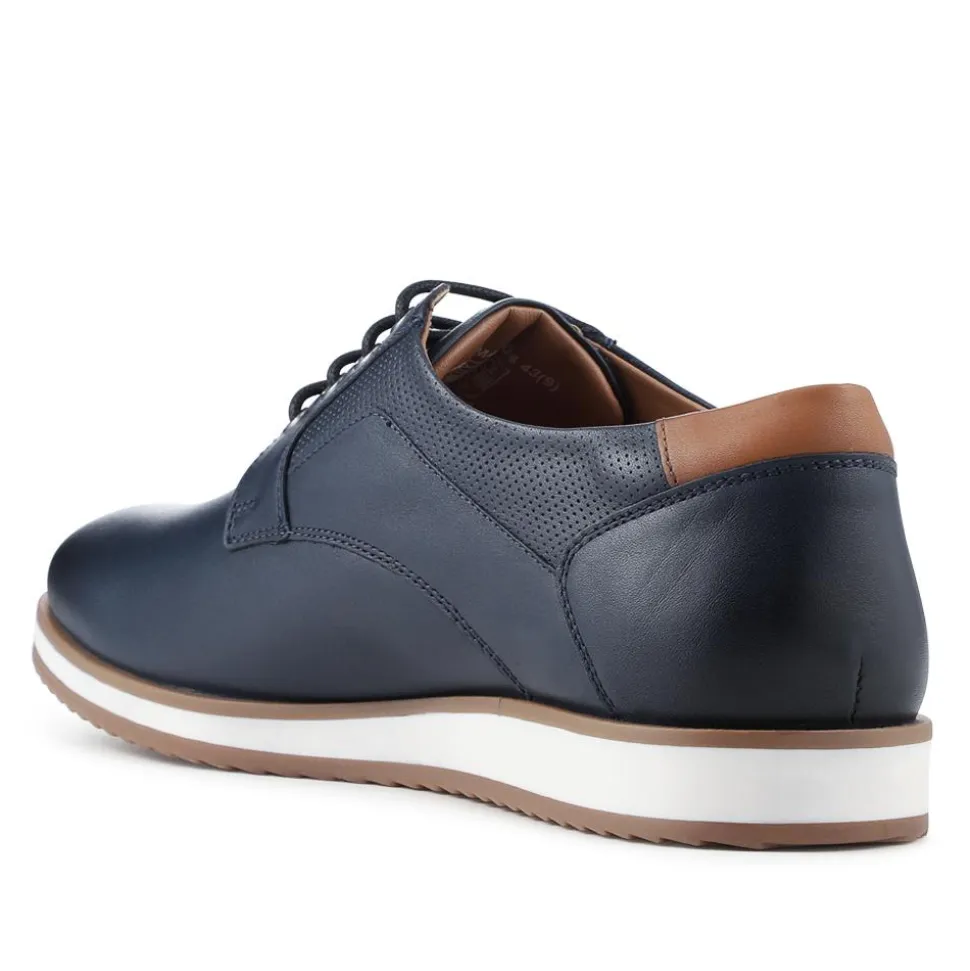 Wide Fit Premium Leather Lace Up Shoes - Navy