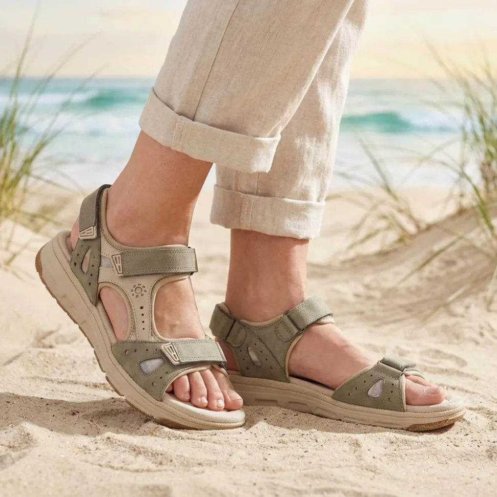 Wide-Fit Shock-Absorbing Sandals - Khaki