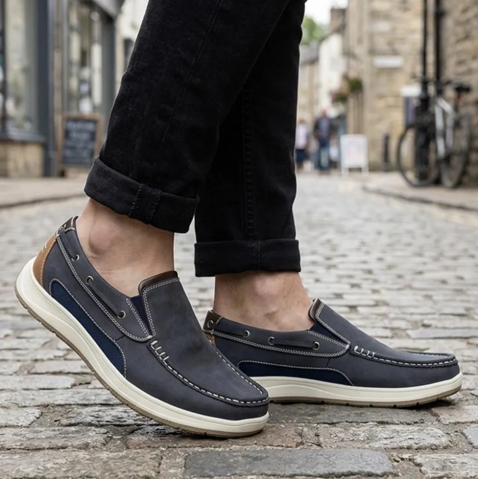 Wide Fit Slip On Casual Shoes - Navy