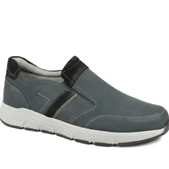 Wide-Fit Slip-On Leather Shoes - Navy