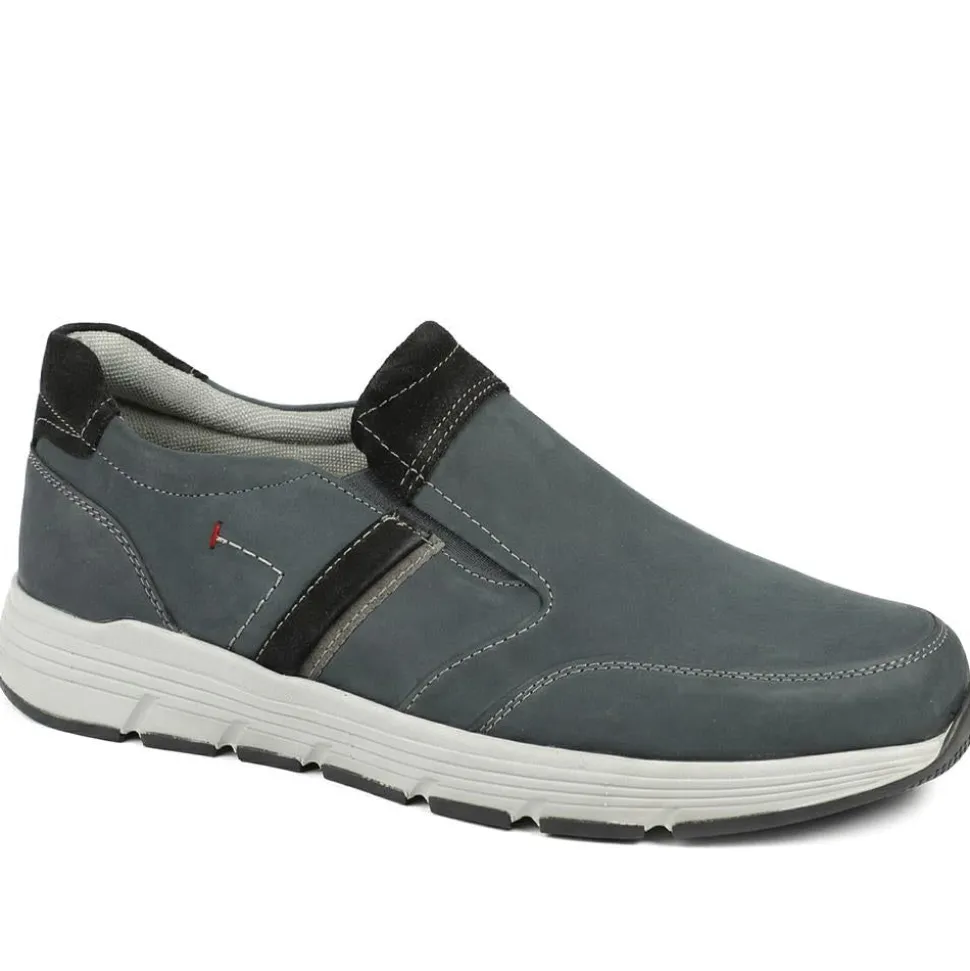 Wide-Fit Slip-On Leather Shoes - Navy