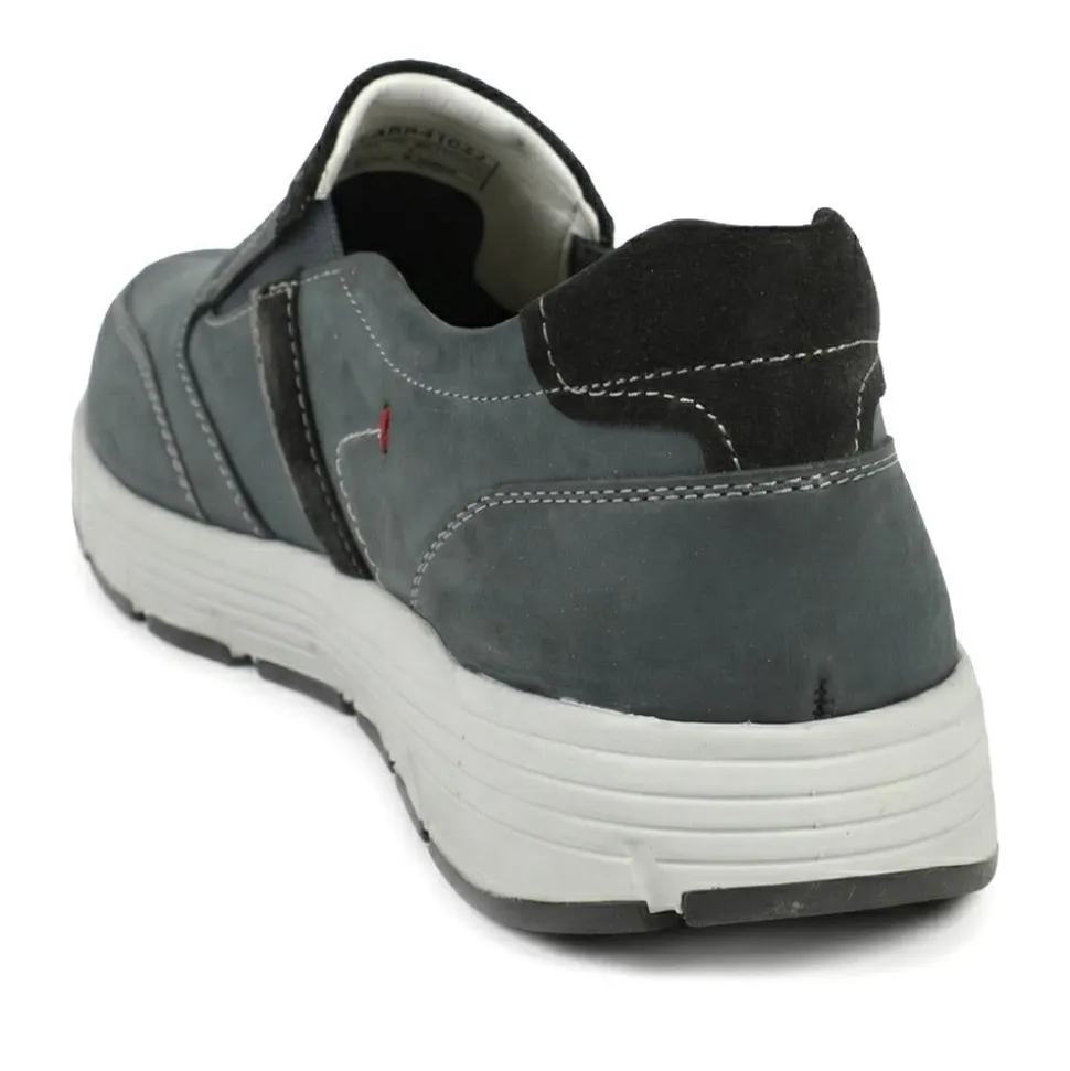 Wide-Fit Slip-On Leather Shoes - Navy