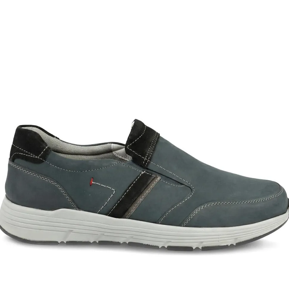 Wide-Fit Slip-On Leather Shoes - Navy