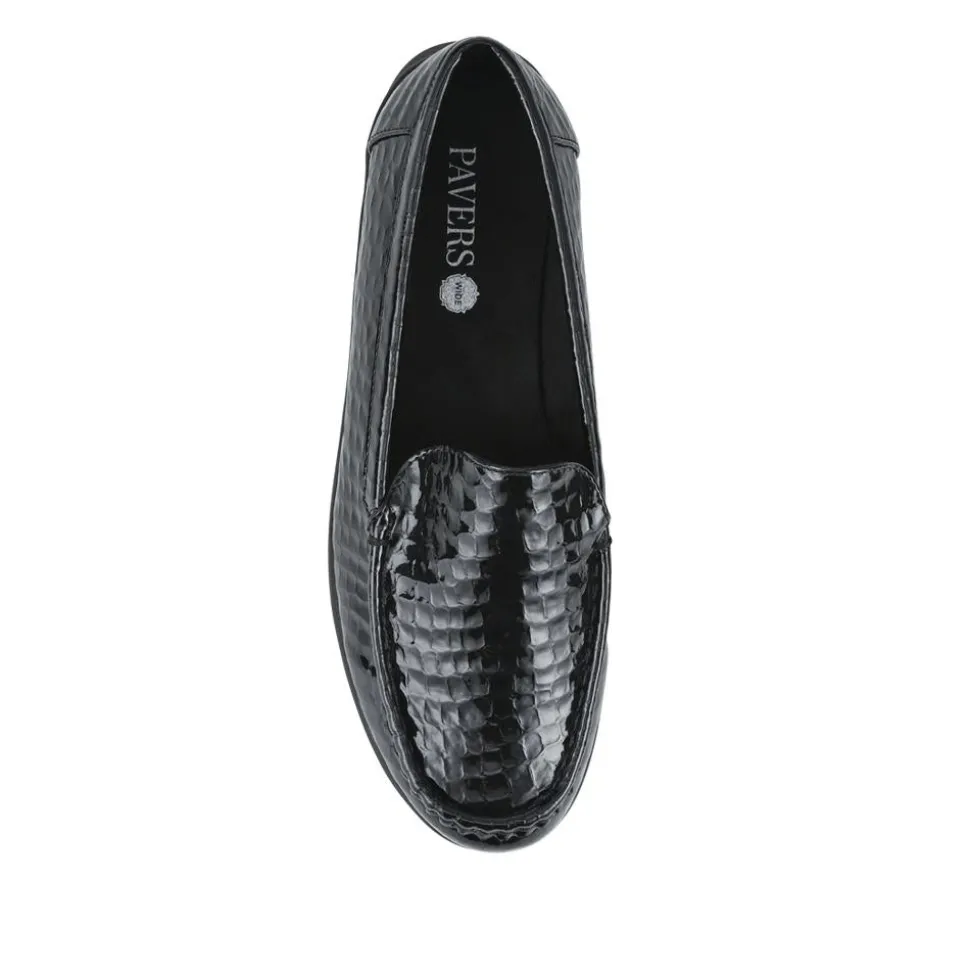 Wide Fit Slip-On Moccasins - Black Patent Croc