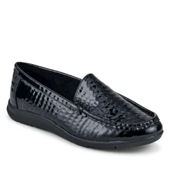 Wide Fit Slip-On Moccasins - Black Patent Croc