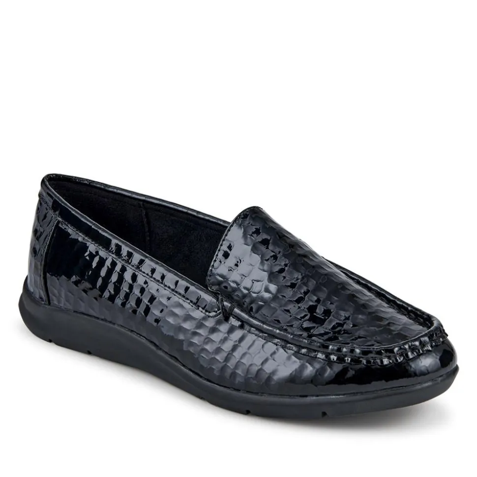 Wide Fit Slip-On Moccasins - Black Patent Croc