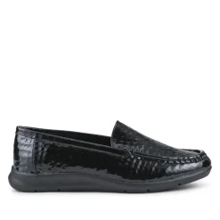 Wide Fit Slip-On Moccasins - Black Patent Croc
