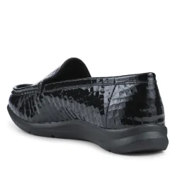Wide Fit Slip-On Moccasins - Black Patent Croc