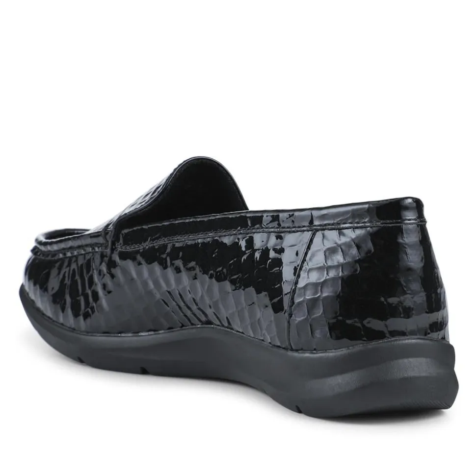 Wide Fit Slip-On Moccasins - Black Patent Croc