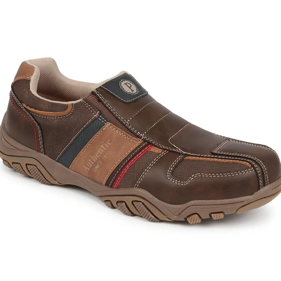 Wide Fit Slip-On Trainers - Brown Multi