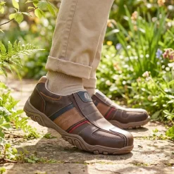 Wide Fit Slip-On Trainers - Brown Multi