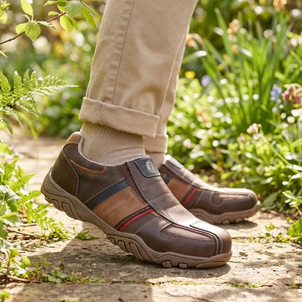 Wide Fit Slip-On Trainers - Brown Multi