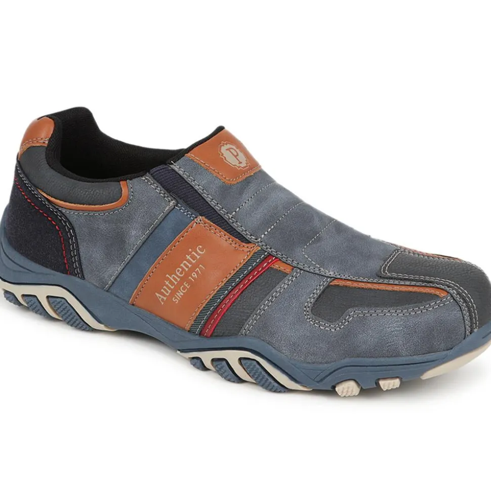 Wide Fit Slip-On Trainers - Navy Multi