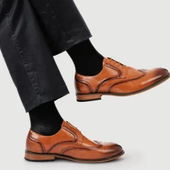 Wide Fit Smart Lace-Up Shoes - Tan