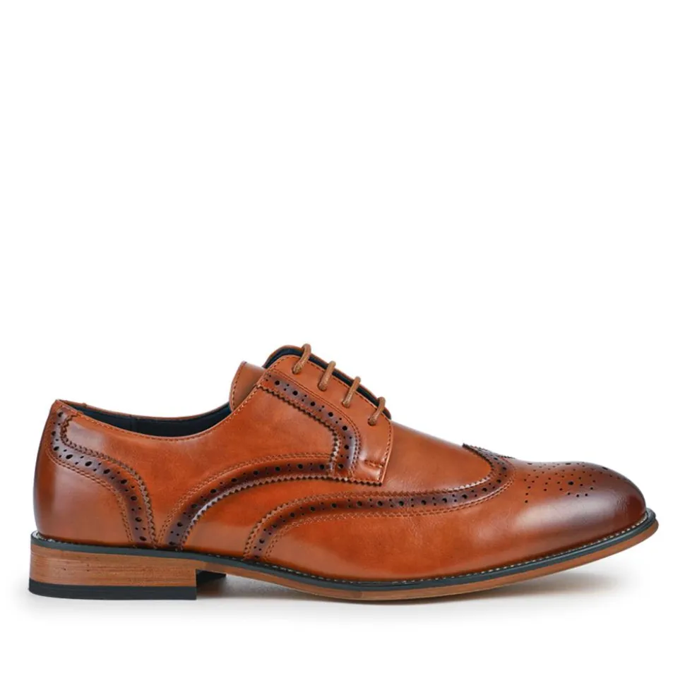 Wide Fit Smart Lace-Up Shoes - Tan