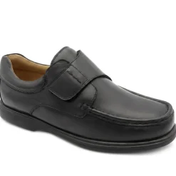 Wide Fit Smart Leather Adjustable Fasten Shoes - Black