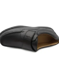 Wide Fit Smart Leather Adjustable Fasten Shoes - Black