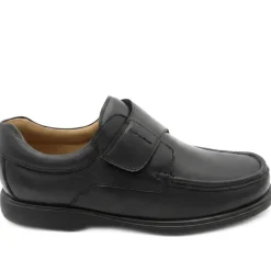 Wide Fit Smart Leather Adjustable Fasten Shoes - Black
