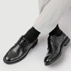 Wide Fit Smart Leather Derby Shoes - Black