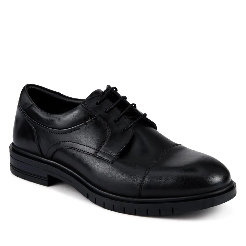 Wide Fit Smart Leather Derby Shoes - Black