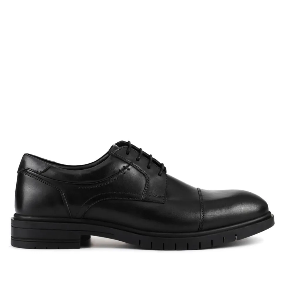 Wide Fit Smart Leather Derby Shoes - Black