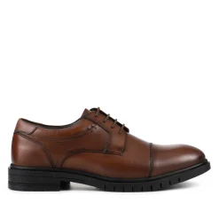 Wide Fit Smart Leather Derby Shoes - Brown