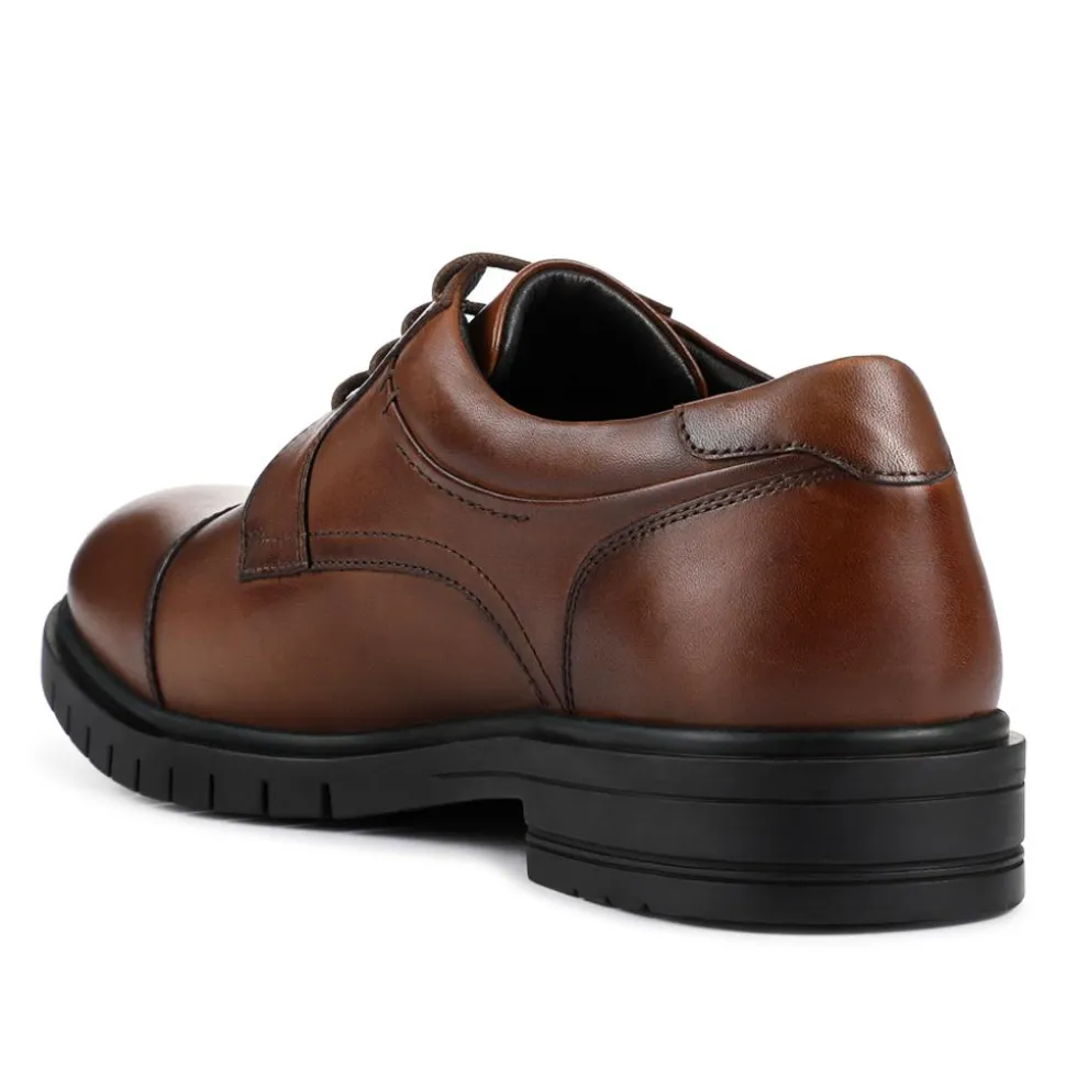 Wide Fit Smart Leather Derby Shoes - Brown