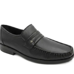 Wide Fit Smart Leather Saddle Strap Loafers - Black