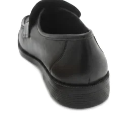 Wide Fit Smart Leather Saddle Strap Loafers - Black