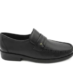 Wide Fit Smart Leather Saddle Strap Loafers - Black