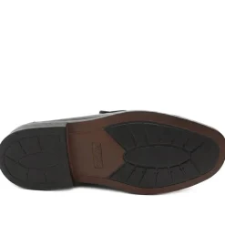 Wide Fit Smart Leather Saddle Strap Loafers - Black