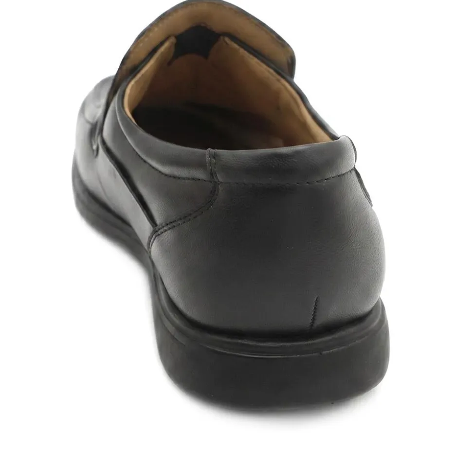 Wide Fit Smart Leather Slip On Shoes - Black