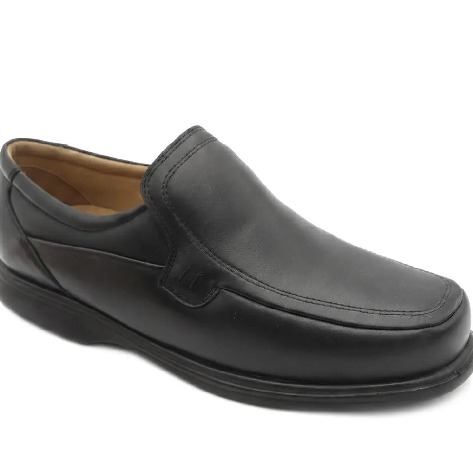 Wide Fit Smart Leather Slip On Shoes - Black