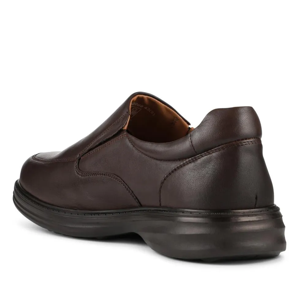 Wide Fit Smart Leather Slip-On Shoes - Brown