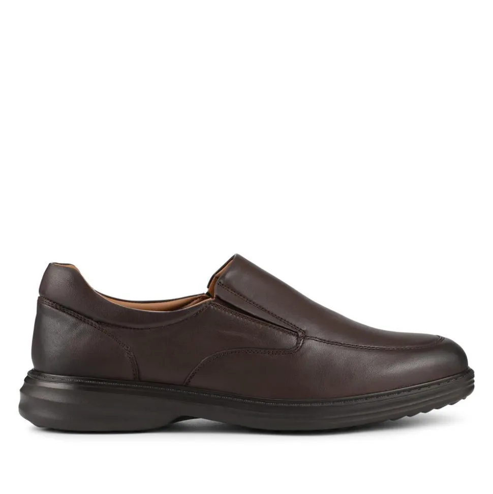 Wide Fit Smart Leather Slip-On Shoes - Brown