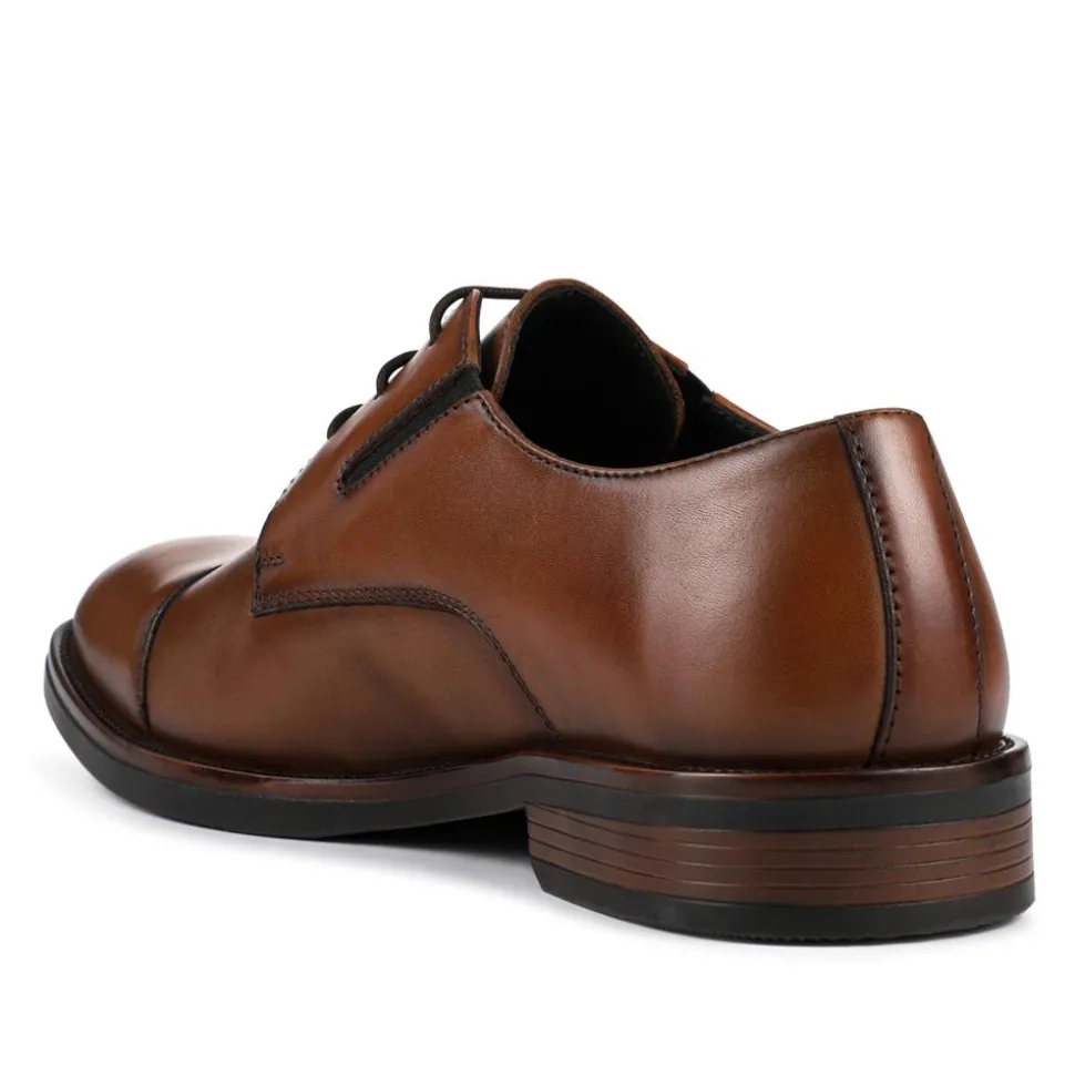 Wide Fit Smart Leather Toe-Cap Shoes - Brown