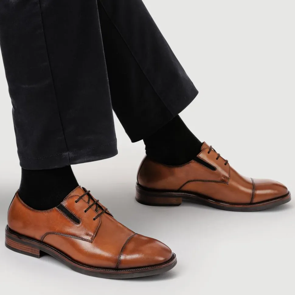 Wide Fit Smart Leather Toe-Cap Shoes - Brown