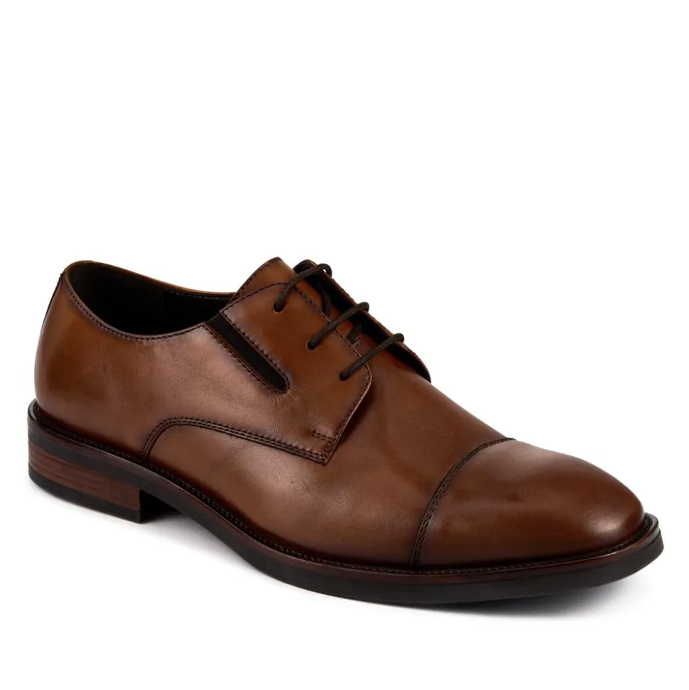 Wide Fit Smart Leather Toe-Cap Shoes - Brown