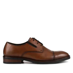 Wide Fit Smart Leather Toe-Cap Shoes - Brown