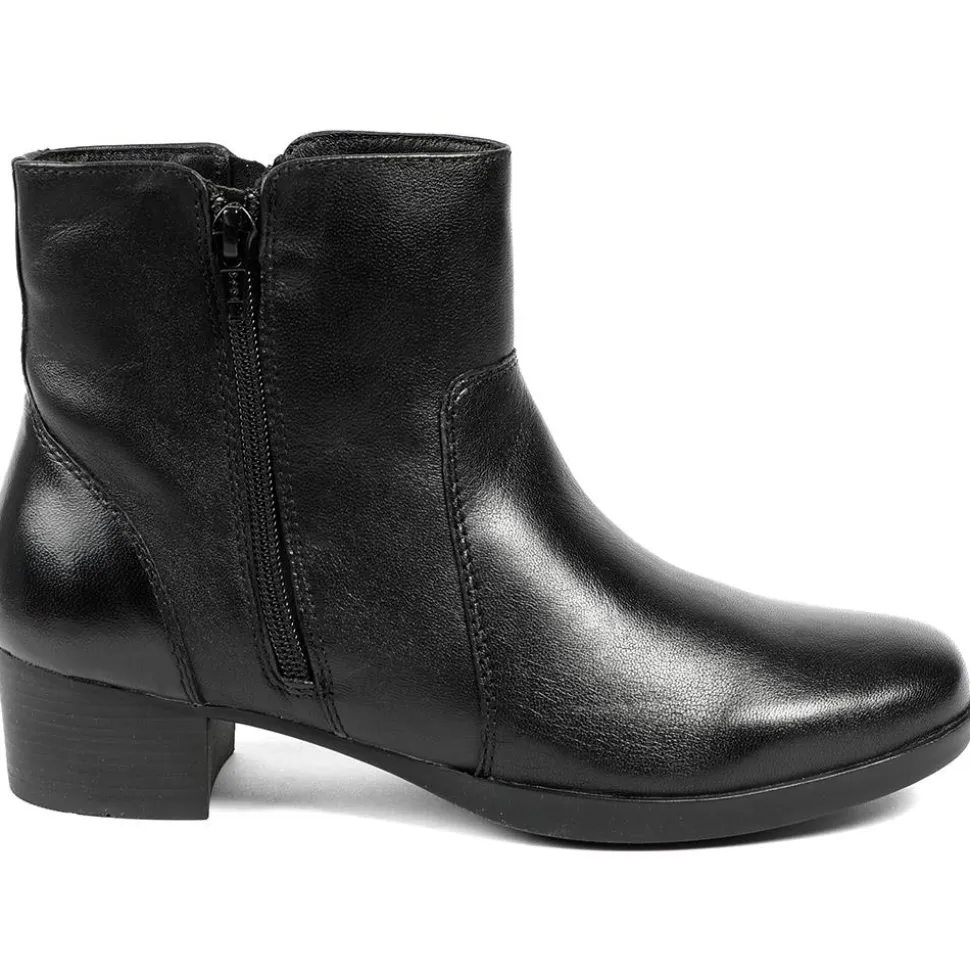 Wide Fit Smart Leather Zip Up Ankle Boots - Black