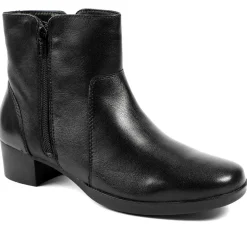 Wide Fit Smart Leather Zip Up Ankle Boots - Black
