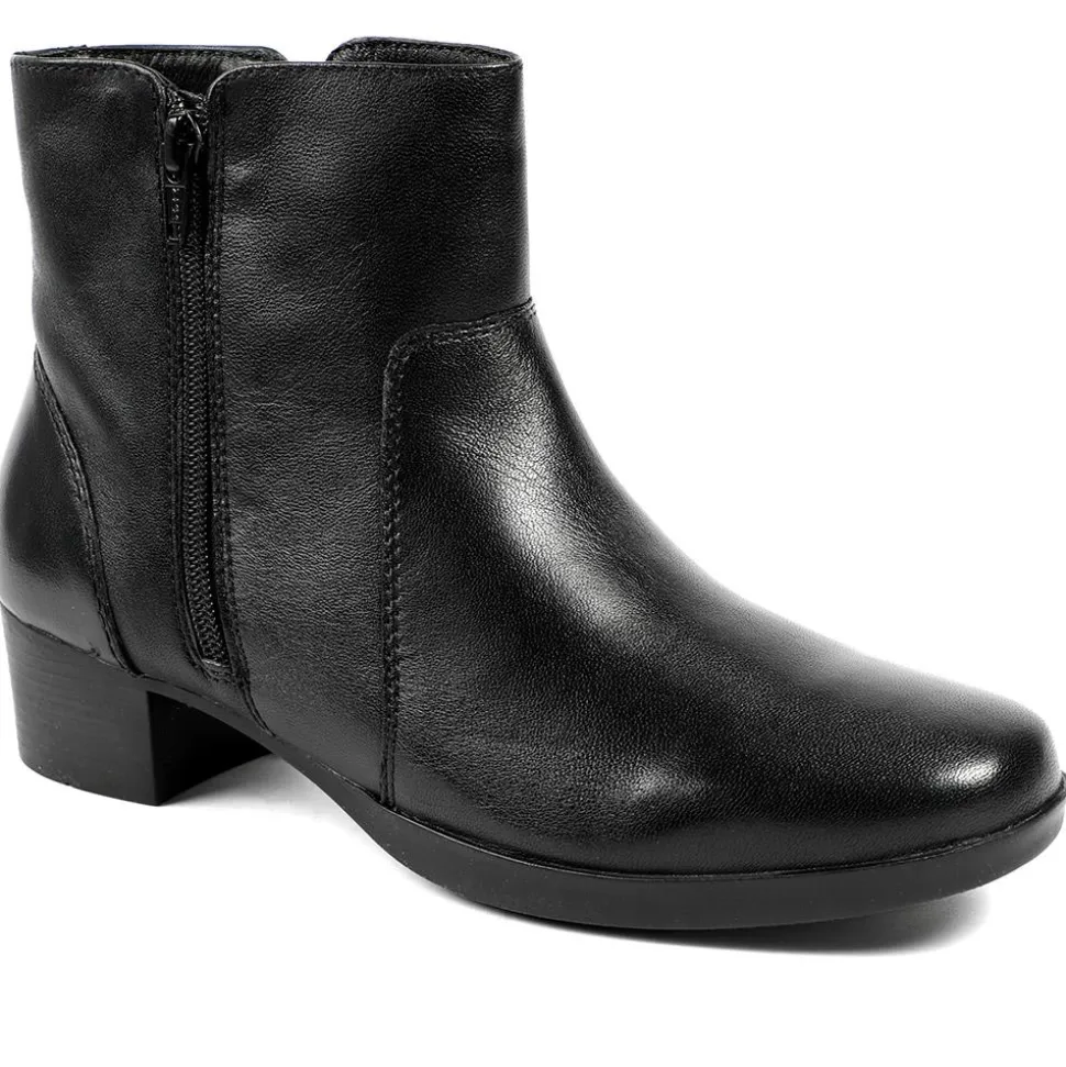 Wide Fit Smart Leather Zip Up Ankle Boots - Black