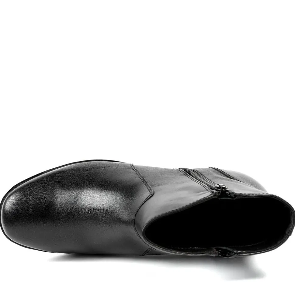 Wide Fit Smart Leather Zip Up Ankle Boots - Black