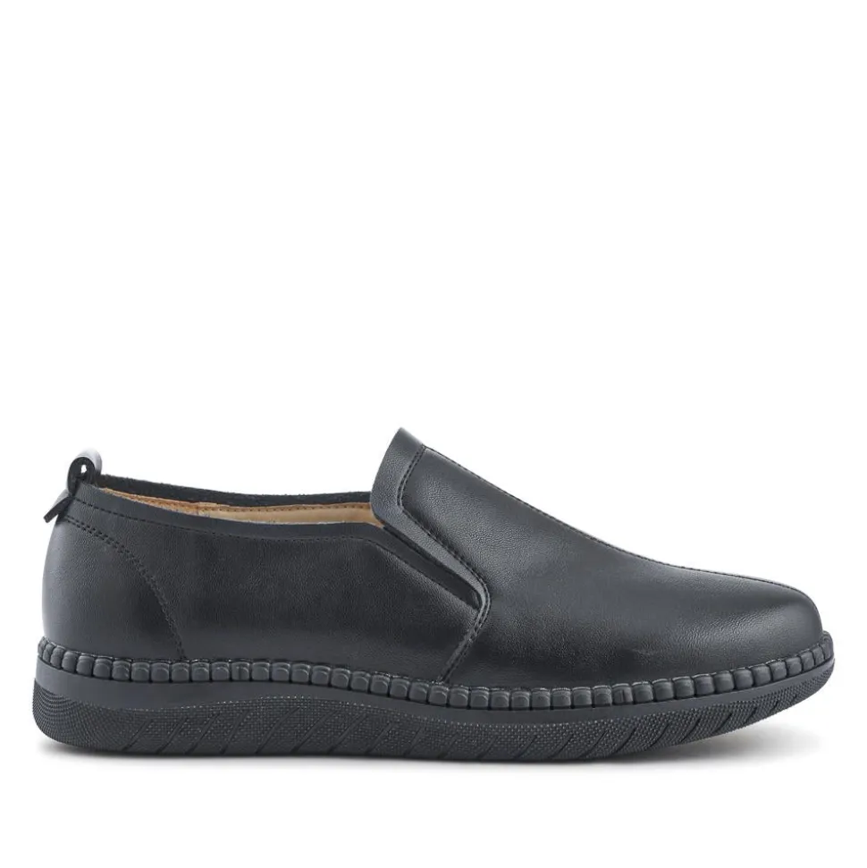 Wide Fit Smart Slip-On Shoes With Leather Insole - Black