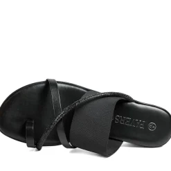 Wide Fit Smart Toe Post Sandals - Black Glitter