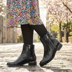 Wide Fit Smart Zip Up Ankle Boots - Black Patent