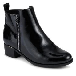 Wide Fit Smart Zip Up Ankle Boots - Black Patent
